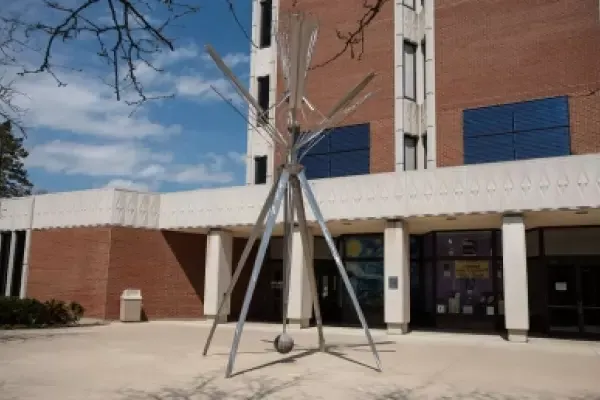 John Clague’s Auriculum sculpture in front of the library 